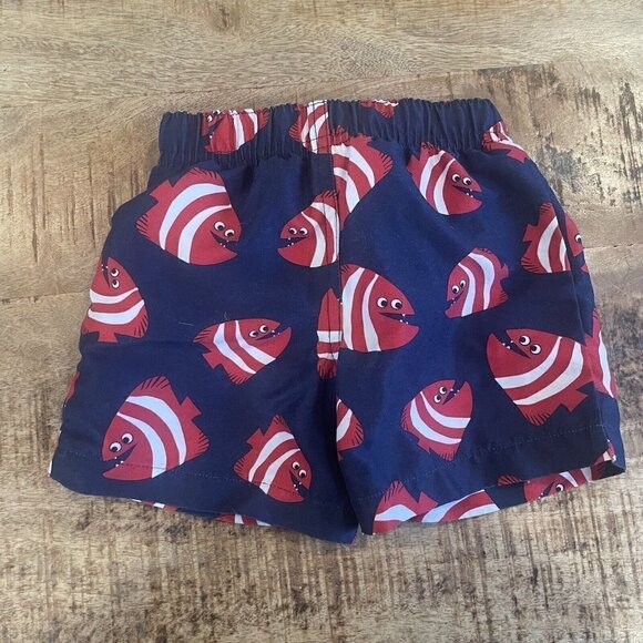 Gymboree Boys Size 6-12 months swim trunks Fish Swimsuit blue red bathing suit - Picture 4 of 5